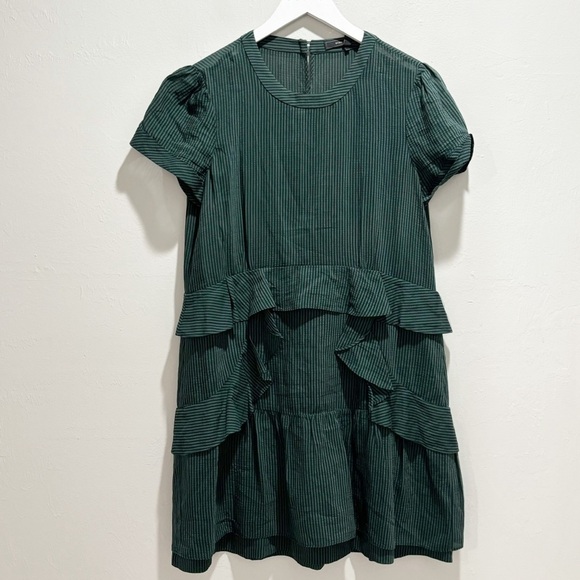 BCBG MAX AZRIA Women’s Green Black (Elm) Stripe INEZ Ruffle Detail Dress Size S - Picture 1 of 11